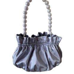 Light Mauve Blue Bucket Bag With White Pearl Chain For Weddings, Bags/Clutch/Pouch For Women