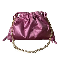 Light Pink Cloth Clutch For Weddings With Pearl Chain, Contemporary Bag/Pouch For Women