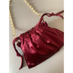 Deep Red Cloth Clutch For Weddings With Pearl Chain, Contemporary Bag/Pouch For Women
