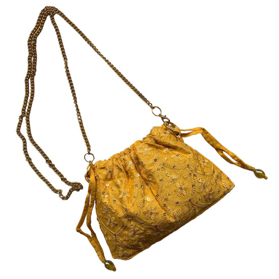 Gold Potli Bag | Gold Beaded Studded Sequin Clutch | Party Clutch Sling |  Wedding Purse in Gold | Handmade, Embellished Lotus Potli – Kaash