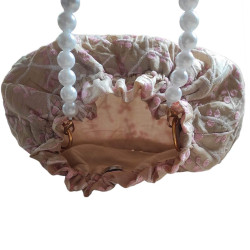 Embroidered Cloth Clutch Bag With White Pearl Chain For Weddings, Bag/Pouch For Women