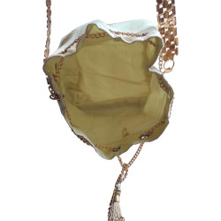 Light Yellow Cloth Bucket Bag With Golden Chain & Fancy Handle For Weddings, Bags/Clutch/Pouch For Women