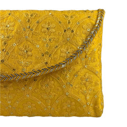 Simple & Elegant Yellow Fabric Traditional Pouch / Clutch Bag For Women For Weddings / Parties