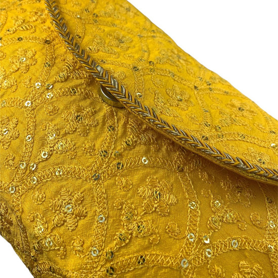 Simple & Elegant Yellow Fabric Traditional Pouch / Clutch Bag For Women For Weddings / Parties