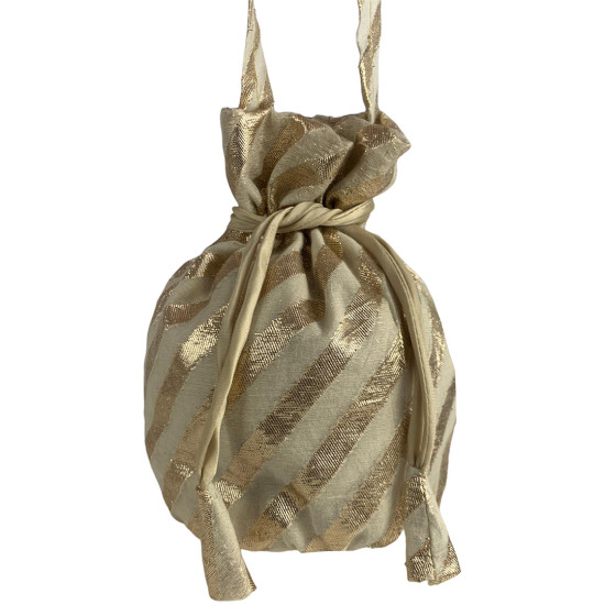 Stripes Traditional Fabric Potli Bag For Women, Pouch / Bag For Weddings