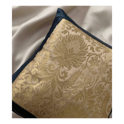 Golden & Midnight Blue Decorative Silk Brocade Cushion Cover, Set of 2, Size - 12*12 inches