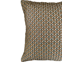 Gold - Turquoise Heavy Embroidered Silk Cushion Cover, Set of 2, Size - 16*16 inches