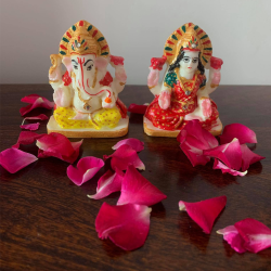 Combo of Laxmi Ganesh Ji With Marble Chowki, Holy Idol For Home, Meenakari Work