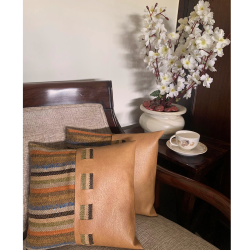 Contemporary Design Multi - Colored Leather & Cotton Wool Decorative Cushion Cover , Set of 2, Size - 12*12 inches 