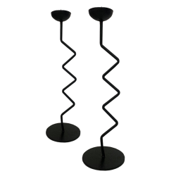 Black Zig Zag Design Tall Metal Candle Stands, Set of 2