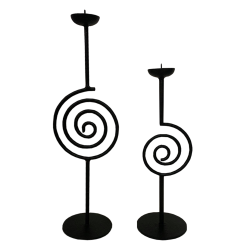 Black Tall Spiral Shaped Metal Candle Stands, Set Of 2