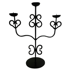 3 Arm Decorative Vintage Look Metal Candle Stand / Holder, Black 