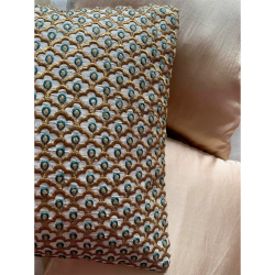 Classy Contrasting Golden Cushion Covers With Turquoise Color Work, Set of 3, Size - 12*12 inches
