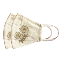 Cotton, Designer Embroidered Reusable, Breathable & Washable Face Masks, Set of 2