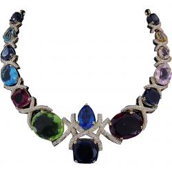 14K Gold Necklace with Coloured Stones Studded with Natural Diamonds