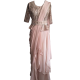 Pastel Pink Pure Crepe Saree With Hand Embroidered Net Blouse and Waist Belt 