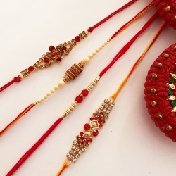 A Combo of 4 Multicolour Rakhi for Men with Roli Chawal and Best Wishes